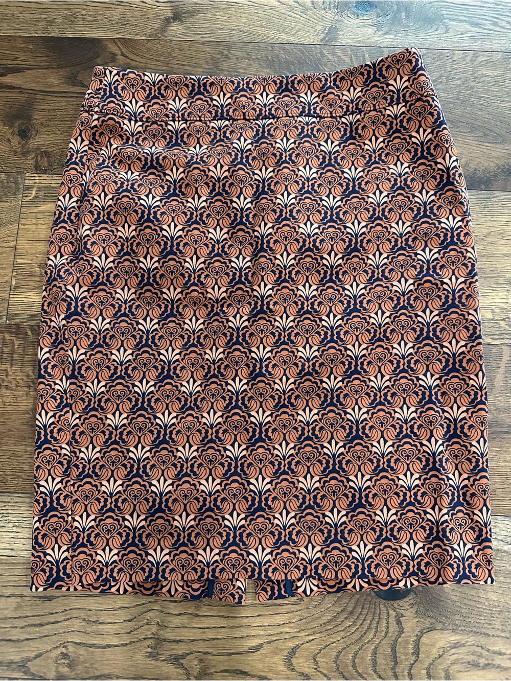 LOFT Navy and Coral Patterned Pencil Skirt